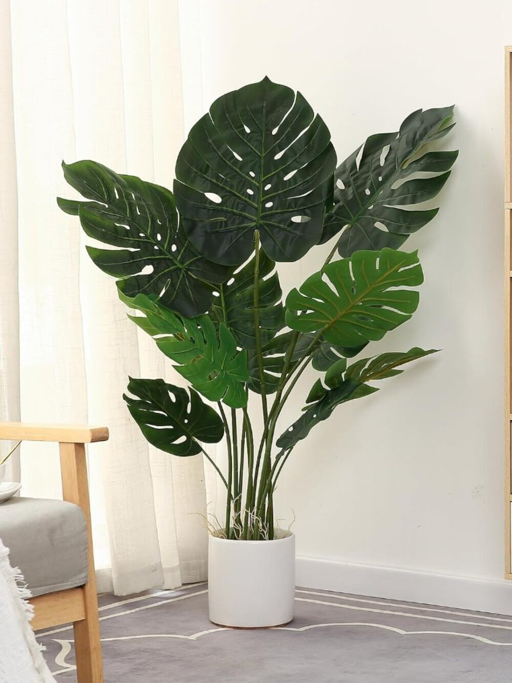 Artificial Monstera Plant 4FT Fake Swiss Cheese Potted Faux Tropical Floor Plant